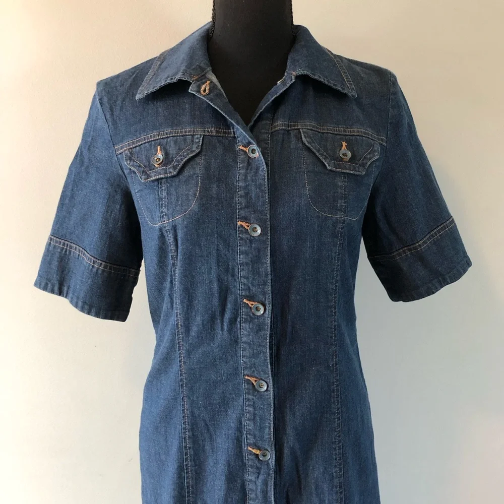 Women's Vintage FDJ French Dressing Blue Denim Button Front Midi Dress size 6 - Picture 2 of 10